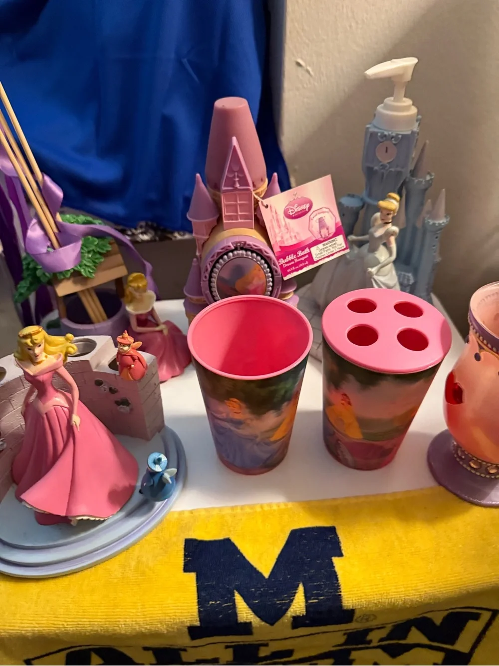 Disney Princess Pink Bath Cup Set with Heart Tumbler